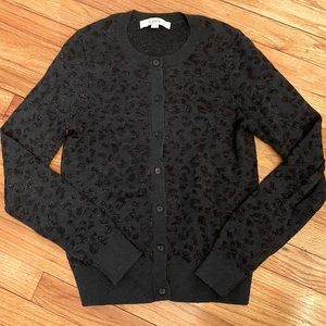 NEW LOFT charcoal black and gold metallic cardigan size small